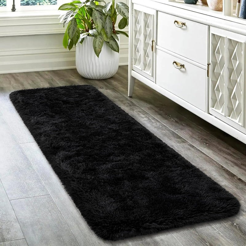 HOMORE Runner Rug 2x6 Black Rug for Bedroom, Fluffy Runner Rugs for Hallway Living Room, Non Slip Rugs for Indoor Entrance Memory Foam Carpet for Kids Room Dorm - Image 5