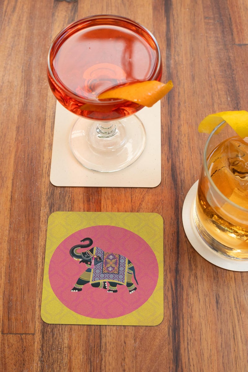 Tajnan Printed Coasters Set of 6, Colorful Indian Design Tea Coffee Cup Mats, Square Table Protection Coasters for Home and Dining - Image 2