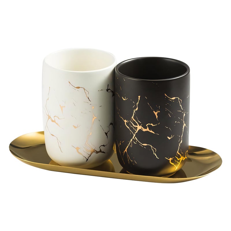 The Better Home Toothbrush Holder and Mouthwash Cup Set with Metal Tray | Ceramic Bathroom Accessories Set | Bathroom Organiser with Non Slip Base | Bathroom Decor | House Warming Gift for New Home - Image 2