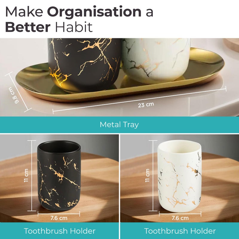 The Better Home Toothbrush Holder and Mouthwash Cup Set with Metal Tray | Ceramic Bathroom Accessories Set | Bathroom Organiser with Non Slip Base | Bathroom Decor | House Warming Gift for New Home - Image 5