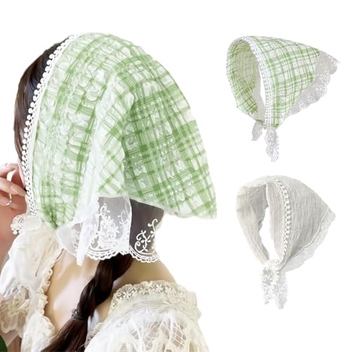 MAYCREATE® 2Pcs Head Scarf for Women Stylish Boho Lace Head Scarfs Countryside Triangle Bandana Headband Soft Head Coverings Comfy Beach Headwraps Hair Scarf Gift for Women, Girls - Image 1