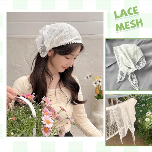MAYCREATE® 2Pcs Head Scarf for Women Stylish Boho Lace Head Scarfs Countryside Triangle Bandana Headband Soft Head Coverings Comfy Beach Headwraps Hair Scarf Gift for Women, Girls - Image 4