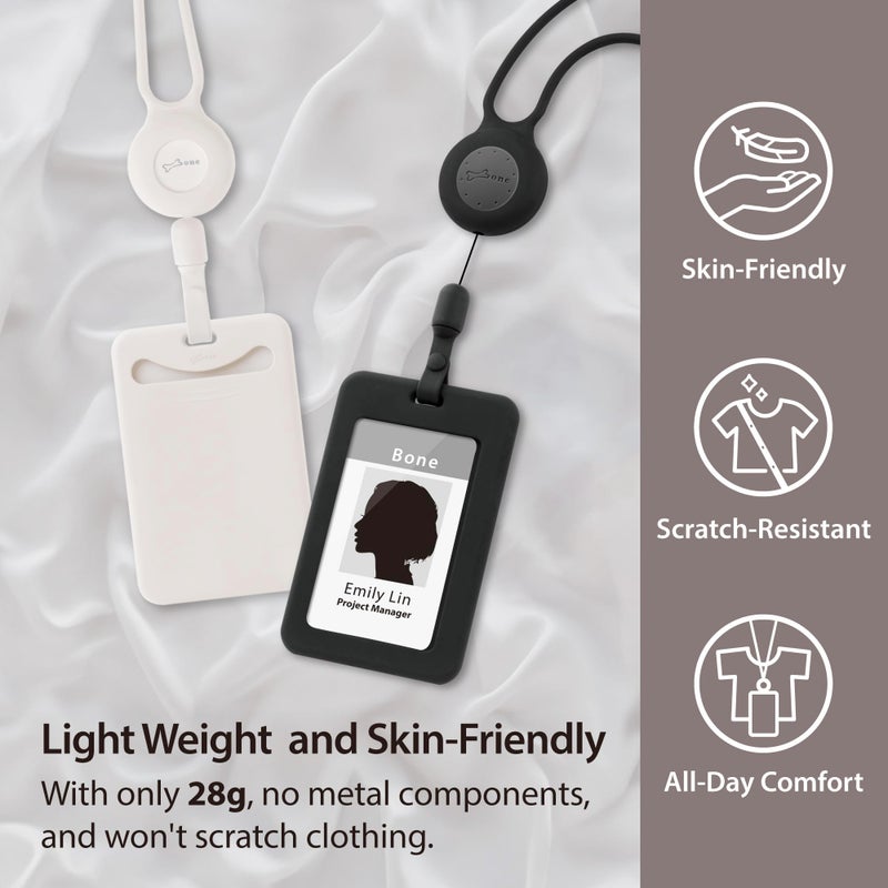 BONE COLLECTION Bone Lanyard Retractable Badge Holder, Vertical ID Card Case with Card Slot & Anti-Slip Design, Large Storage Capacity, Adjustable Silicone Neck Strap with Retractable Cord (Black - Vertical) - Image 4