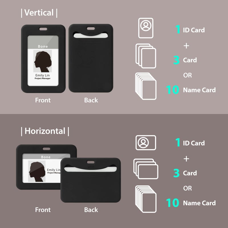 BONE COLLECTION Bone Lanyard Retractable Badge Holder, Vertical ID Card Case with Card Slot & Anti-Slip Design, Large Storage Capacity, Adjustable Silicone Neck Strap with Retractable Cord (Black - Vertical) - Image 2
