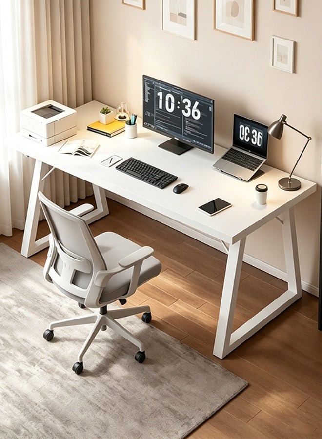 Modern Minimalist Home Office Desk, Multi-Functional Large-Sized Computer Desk, Spacious Solid Wood Study Desk with Stable Metal Frame, Workstation Suitable for Home Office
