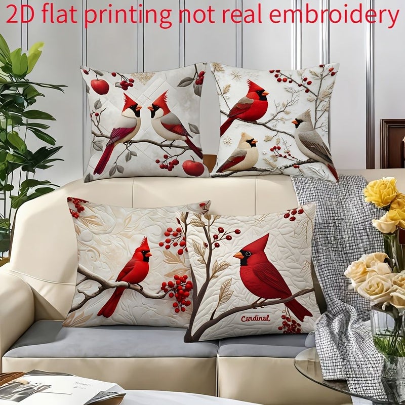 أغطية وسائد مقاس 4 قطع 17.72 × 17.72 بوصة بتصميم طائر كاردينال أحمر أمريكي شمالي مطبوع بتقنية ثنائية الأبعاد - Image 2