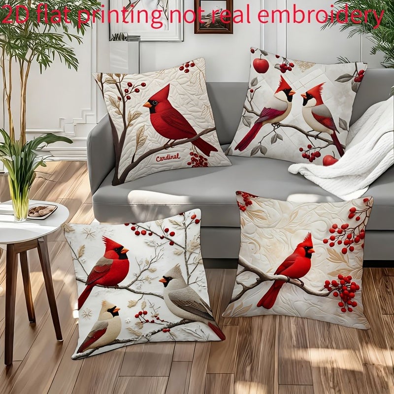 أغطية وسائد مقاس 4 قطع 17.72 × 17.72 بوصة بتصميم طائر كاردينال أحمر أمريكي شمالي مطبوع بتقنية ثنائية الأبعاد - Image 4
