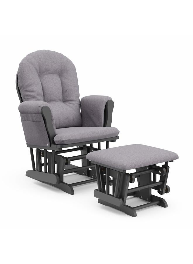 Storkcraft Premium Hoop Glider and Ottoman (Gray with Gray Swirl) – Padded Cushions with Storage Pocket, Smooth Rocking Motion, Easy to Assemble, Solid Hardwood Base - Image 1
