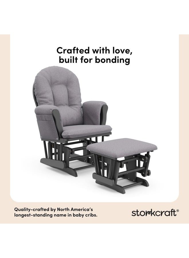 Storkcraft Premium Hoop Glider and Ottoman (Gray with Gray Swirl) – Padded Cushions with Storage Pocket, Smooth Rocking Motion, Easy to Assemble, Solid Hardwood Base - Image 2