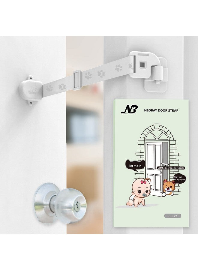 Neobay Child Proof Door Lock with Adjustable Door Strap and Latch. No Need for Interior Cat Door. Keep Toddler Out of Room with Litter Box While Let Cat in Easily - Image 1