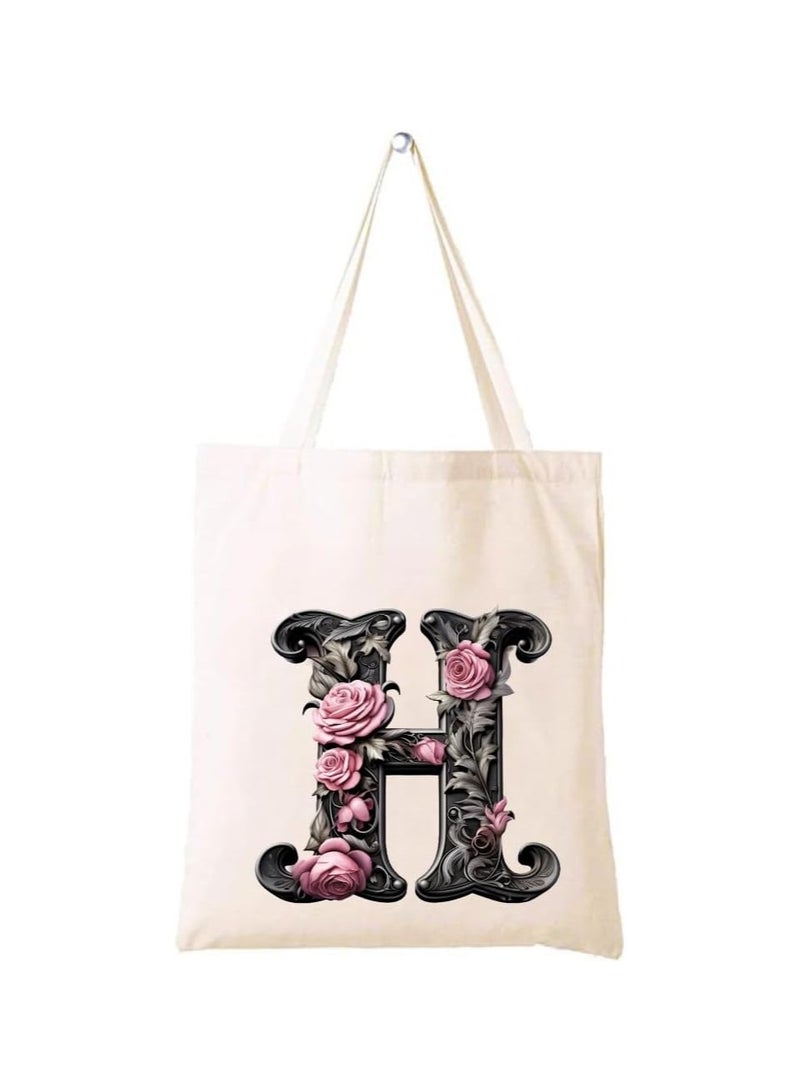 PRINTSHOP4ME Alphabet in Printed Cotton Tote Bag - Initial Monogram Design Cotton Tote - Perfect for School - Travel - Birthday Gift - Image 1