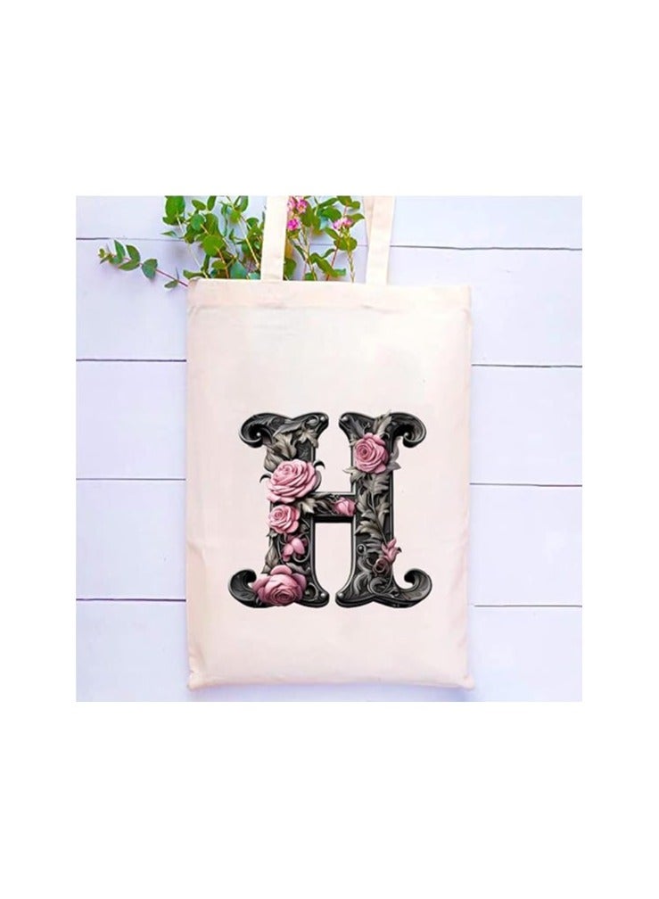 PRINTSHOP4ME Alphabet in Printed Cotton Tote Bag - Initial Monogram Design Cotton Tote - Perfect for School - Travel - Birthday Gift - Image 2