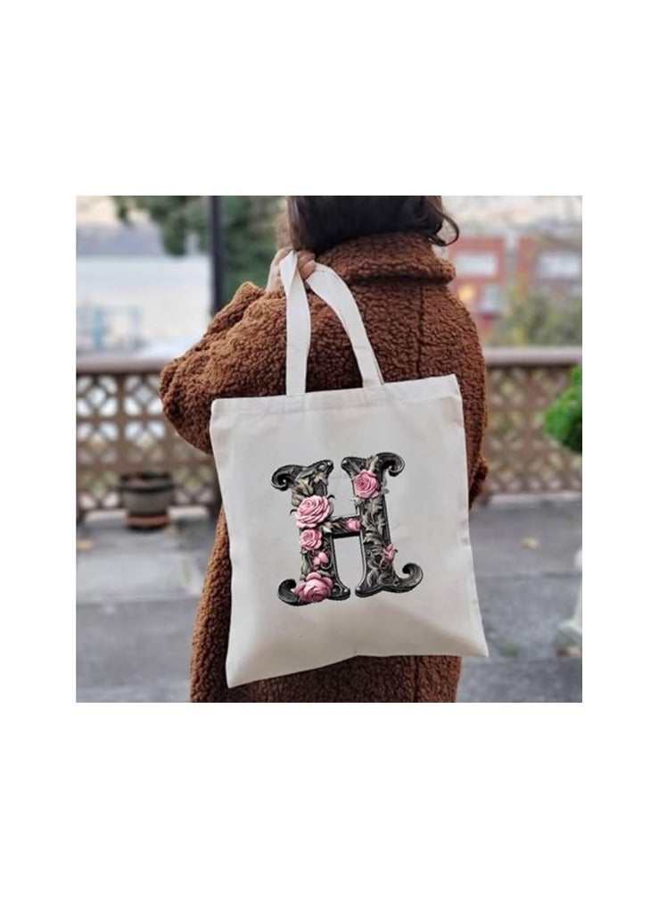 PRINTSHOP4ME Alphabet in Printed Cotton Tote Bag - Initial Monogram Design Cotton Tote - Perfect for School - Travel - Birthday Gift - Image 4