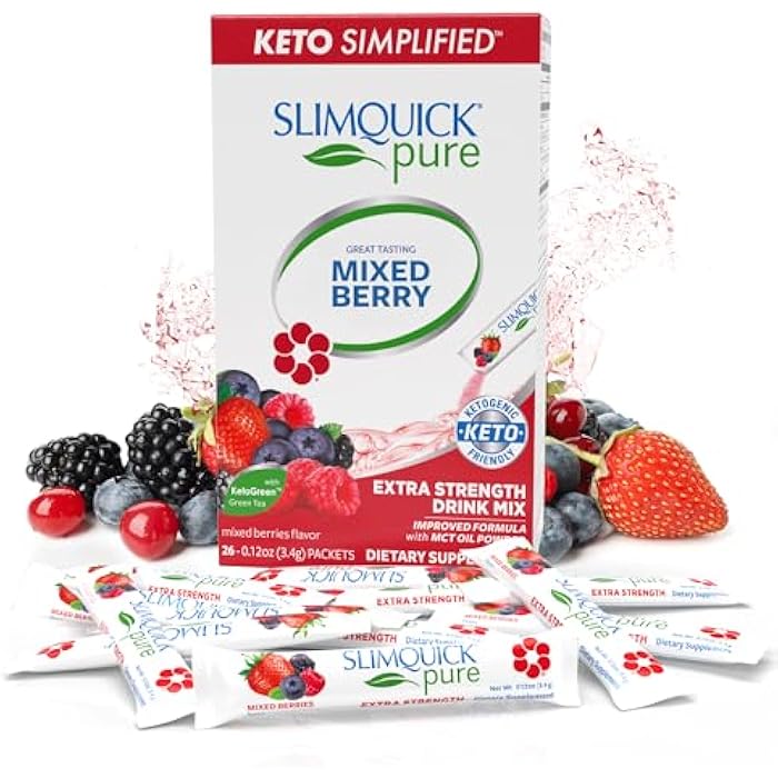 Slimquick Pure 3x Extra Strength Mixed Berry Drink Mix for Women to Help Achieve Weight Goals, Helps Metabolism, Keeps Full for Longer with Green Tea, Caffeine, Chaste Tree, Rhodiola Extract, 26 Count - Image 1