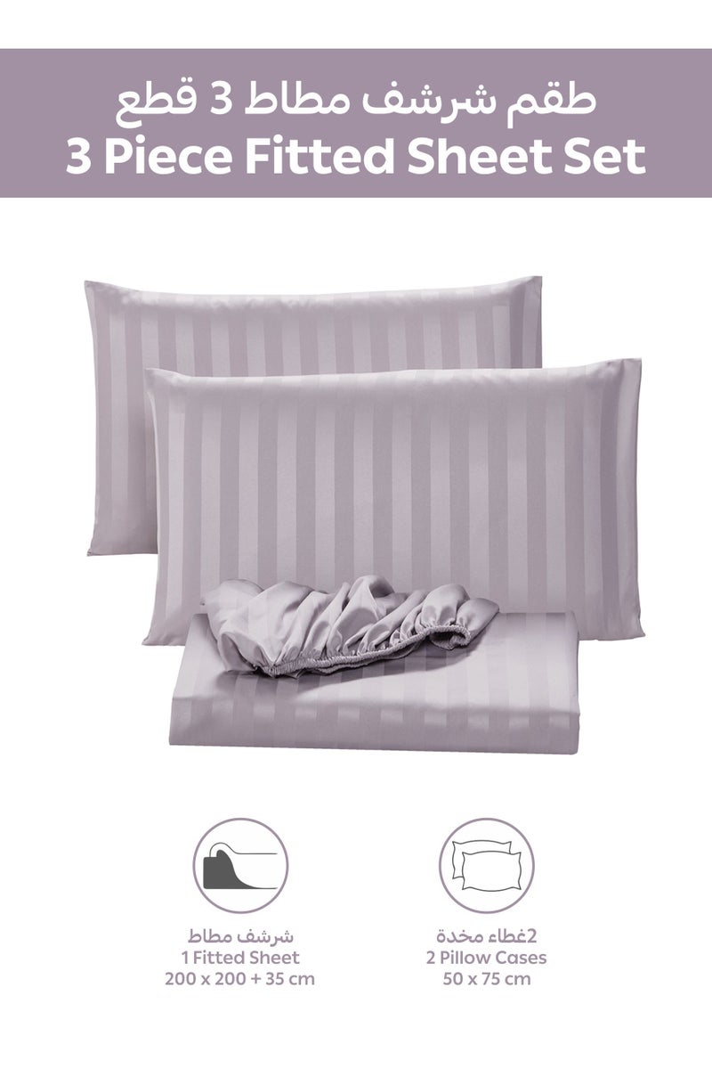 Donetella 3-Piece Striped Bedding Set – Super King Fitted Sheet 200x200+35 cm with All-Around Elastic & 2 Matching Pillowcases - Image 4