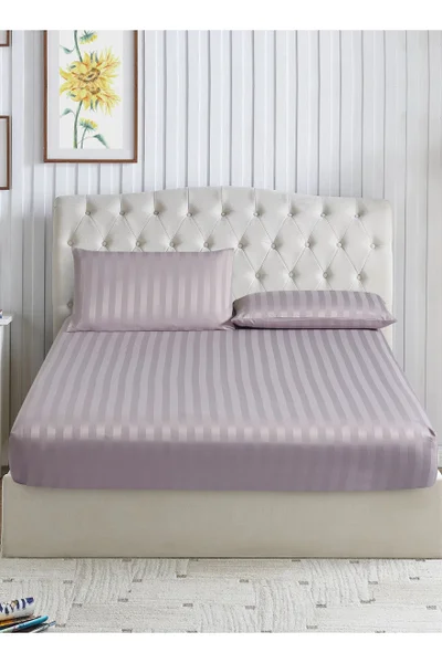 Donetella 3-Piece Striped Bedding Set – Super King Fitted Sheet 200x200+35 cm with All-Around Elastic &amp; 2 Matching Pillowcases