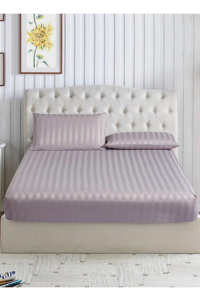 Donetella 3-Piece Striped Bedding Set – Super King Fitted Sheet 200x200+35 cm with All-Around Elastic & 2 Matching Pillowcases - Image 1