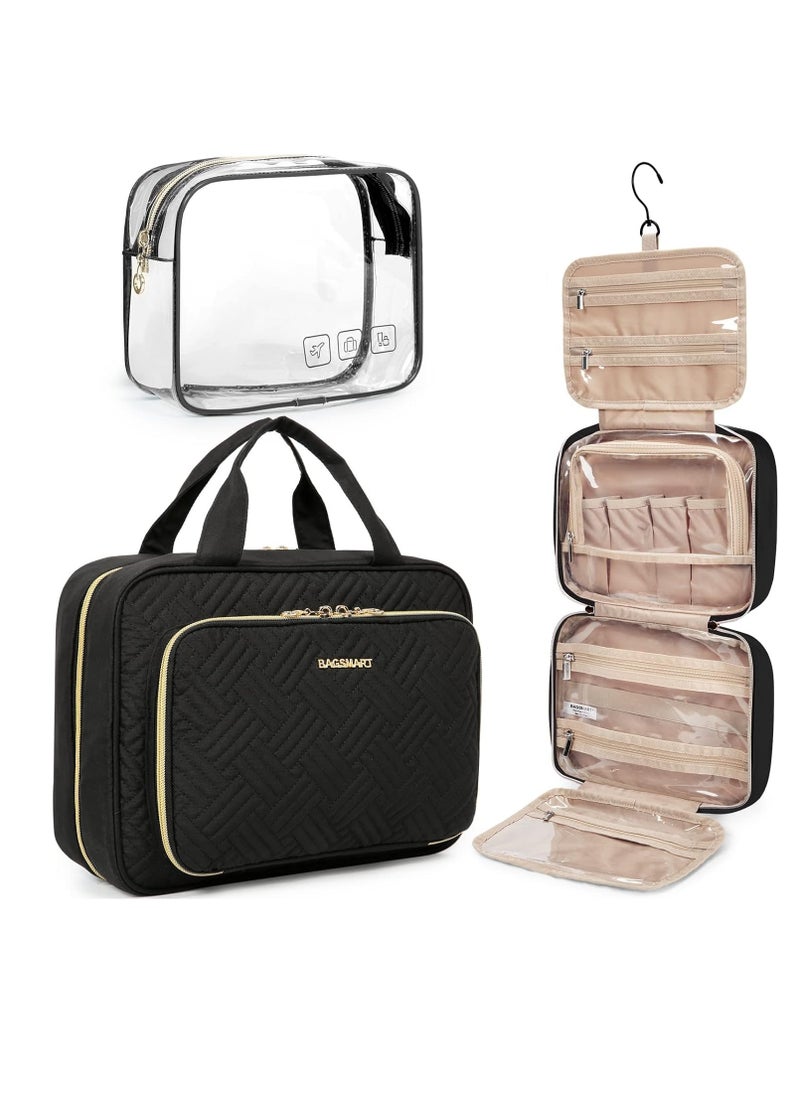 BAGSMART BAGSMART Toiletry Bag Hanging Travel Makeup Organizer with TSA Approved Transparent Cosmetic Bag Makeup Bag for Full Sized Toiletries, Medium-Black  - Image 1