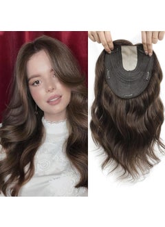 Yami YAMI Hair Toppers for Women 14inch Remy Human Hair Toppers for Women Wavy Clip in Hairpieces Skin Scalp Wiglets for Hairloss Medium Brown 14 inch 