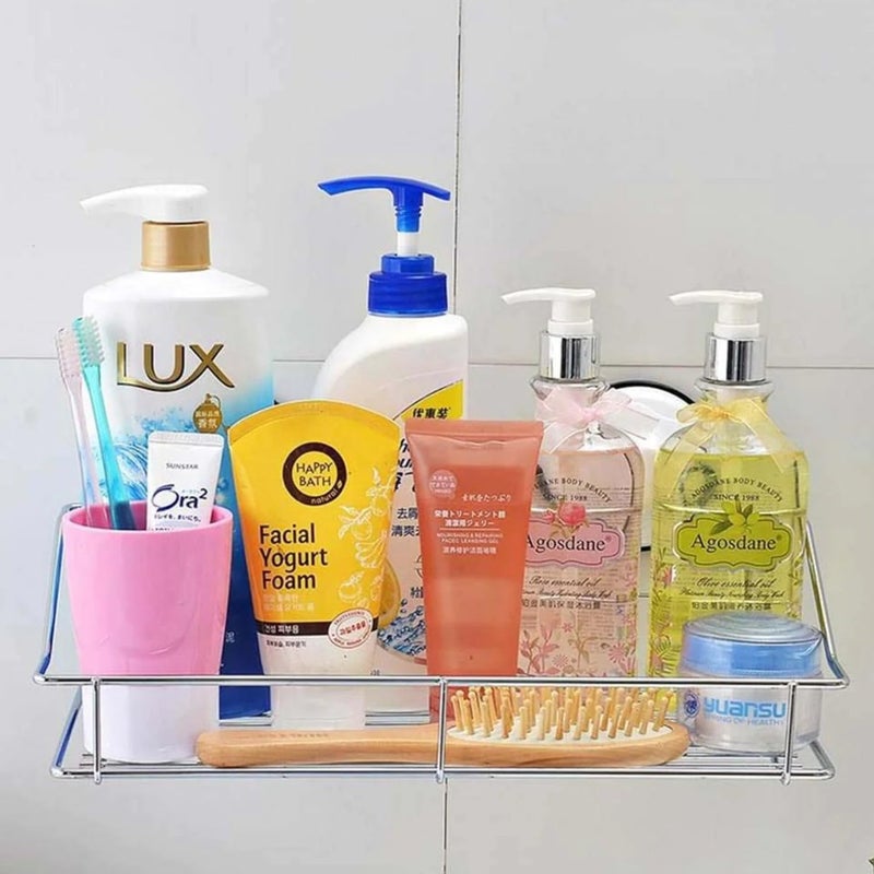 SASASA Wall-Mounted Multi-Function Corner Rack - No-Drill Self-Adhesive Storage Shelf for Toiletries, Shampoo, Soap & Kitchen Essentials - Durable Plastic Bathroom & Kitchen Organizer(SQ-1936) - Image 1