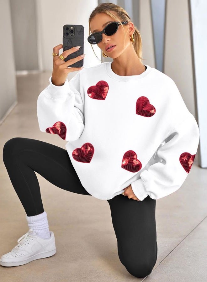 MAXIMGR Teacher Valentine Sweatshirt Women Valentines Day Sweatshirts Teacher Shirt Funny Positive Heart Candy Pullover Top White - Image 4