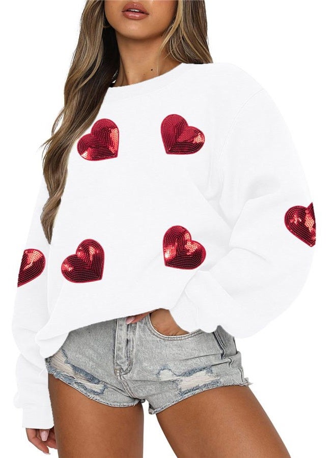 MAXIMGR Teacher Valentine Sweatshirt Women Valentines Day Sweatshirts Teacher Shirt Funny Positive Heart Candy Pullover Top White - Image 1