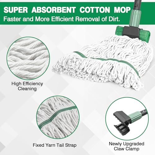 DALIPER Heavy Duty Mop for Floor Cleaning, Industrial Commercial Mop with 57.5 Inches Long Handle,Looped-End String Wet Cotton Mops for Garage, Warehouse, Workshop - Image 3
