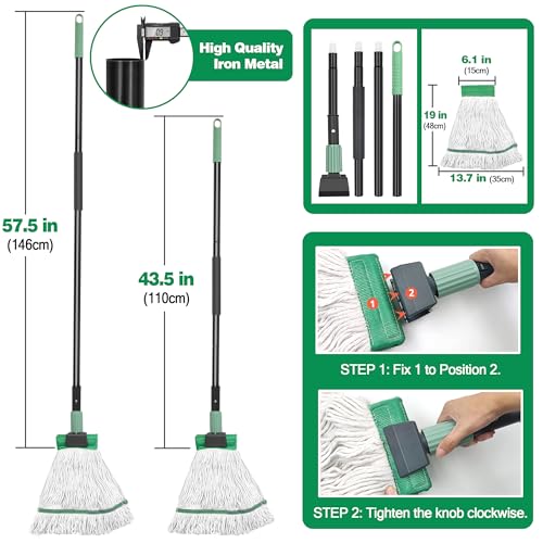 DALIPER Heavy Duty Mop for Floor Cleaning, Industrial Commercial Mop with 57.5 Inches Long Handle,Looped-End String Wet Cotton Mops for Garage, Warehouse, Workshop - Image 2