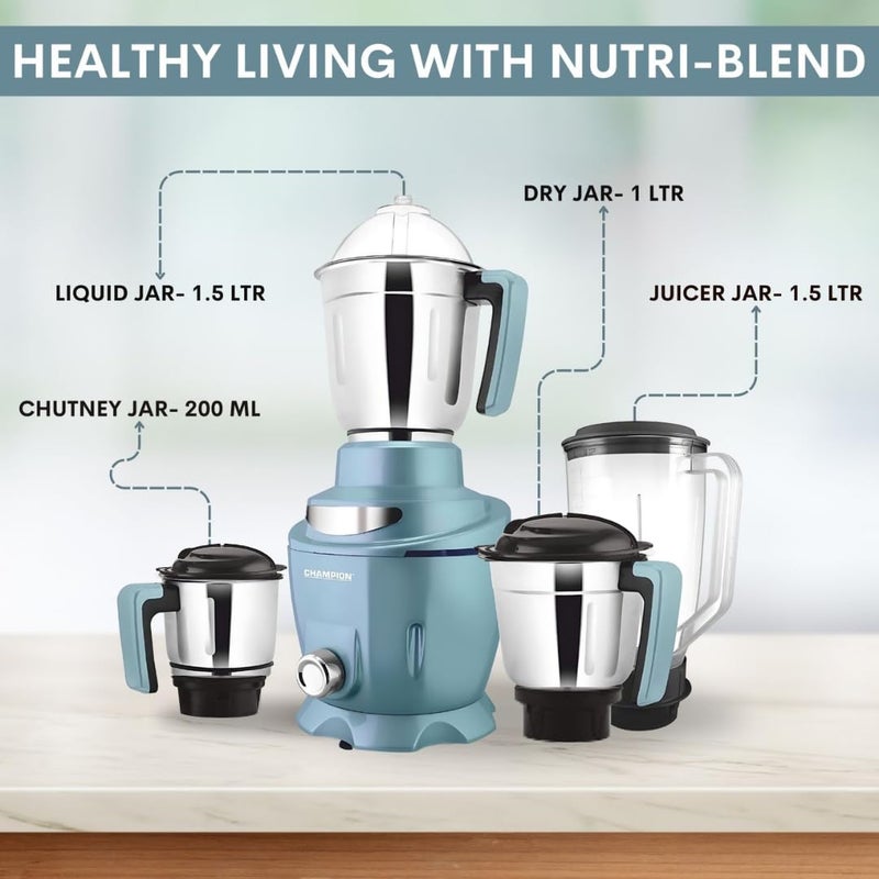 Champion Champion Tulip 750 watt Mixer Grinder with 3 Stainless Steel Jars and 1 Juicer Jar with Lid and 18000 RPM Motor Speed  - Image 5