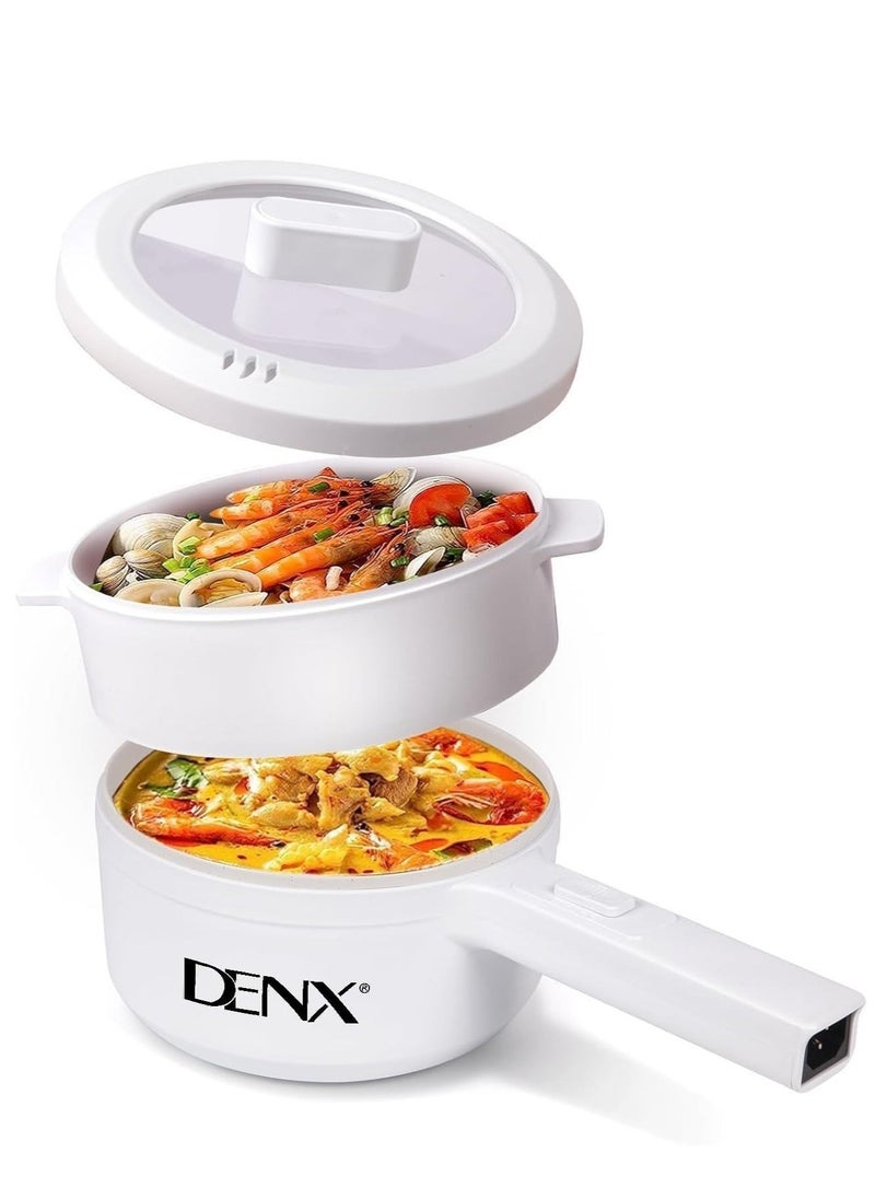 Denx 2L Electric Hot Pot With Steamer & Temperature Control, Non-Stick Electric Cooker Shabu Shabu, Electric Skillet, Frying Pan, Electric Saucepan, For Noodles, Egg, Steak, Oatmeal And Soup - Image 1