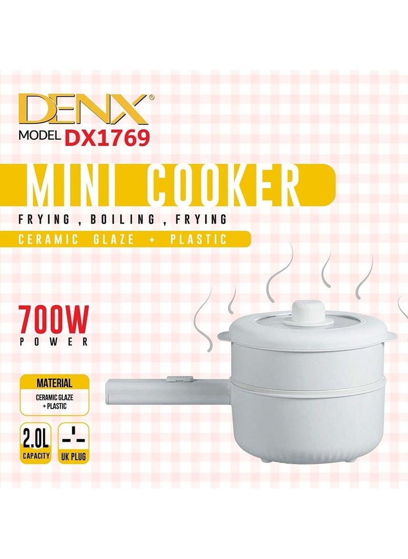 Denx 2L Electric Hot Pot With Steamer & Temperature Control, Non-Stick Electric Cooker Shabu Shabu, Electric Skillet, Frying Pan, Electric Saucepan, For Noodles, Egg, Steak, Oatmeal And Soup - Image 2