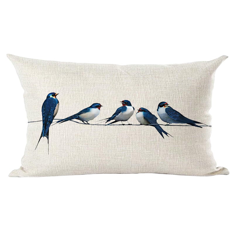 Ramirar Ink Painting Watercolor Blue Lovely Birds Animal Lover Decorative Lumbar Throw Pillow Cover Case Home Living Room Bed Sofa Car Cotton Linen Rectangular 12 x 20 Inches