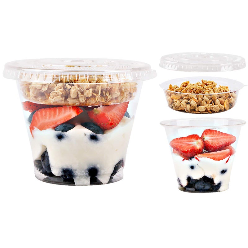 Aatriet 9 oz Clear Plastic Parfait Cups with Insert 3.25oz & Flat Lids No Hole - (50 Sets) Yogurt Fruit Parfait Cups for Kids  for Dips and Veggies  Take Away Breakfast and Snacks. No Leaking - Image 1