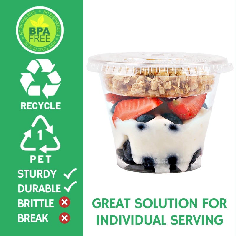 Aatriet 9 oz Clear Plastic Parfait Cups with Insert 3.25oz & Flat Lids No Hole - (50 Sets) Yogurt Fruit Parfait Cups for Kids  for Dips and Veggies  Take Away Breakfast and Snacks. No Leaking - Image 2
