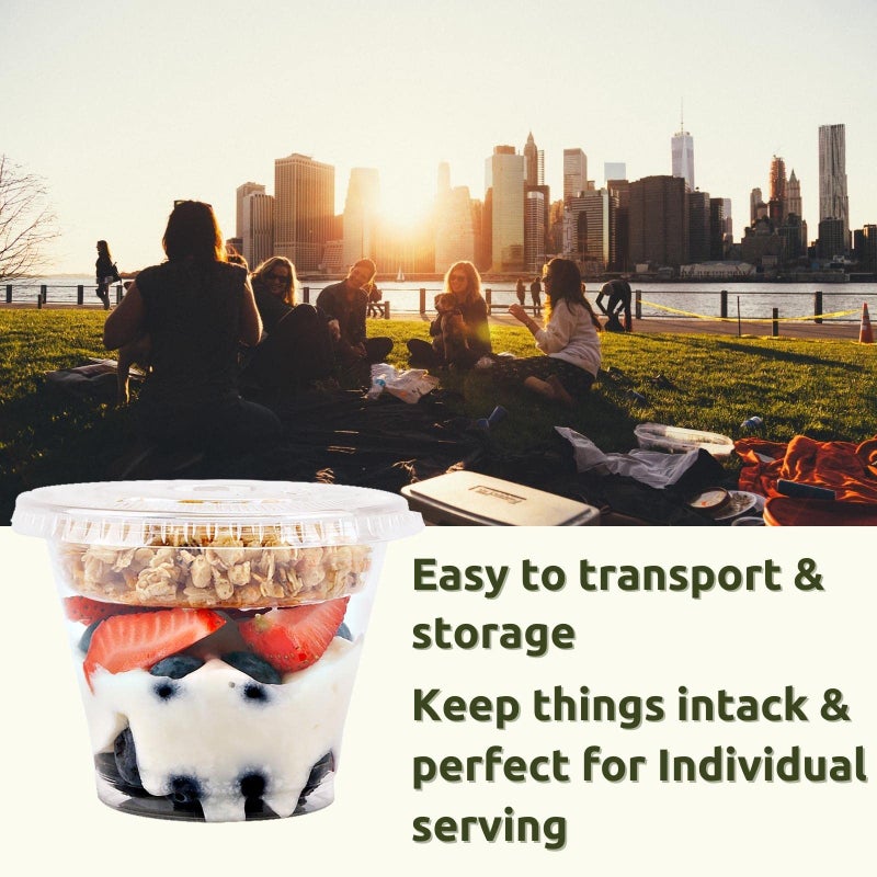Aatriet 9 oz Clear Plastic Parfait Cups with Insert 3.25oz & Flat Lids No Hole - (50 Sets) Yogurt Fruit Parfait Cups for Kids  for Dips and Veggies  Take Away Breakfast and Snacks. No Leaking - Image 4
