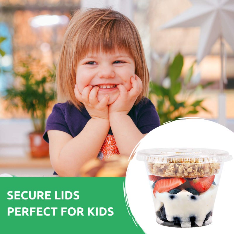 Aatriet 9 oz Clear Plastic Parfait Cups with Insert 3.25oz & Flat Lids No Hole - (50 Sets) Yogurt Fruit Parfait Cups for Kids  for Dips and Veggies  Take Away Breakfast and Snacks. No Leaking - Image 5