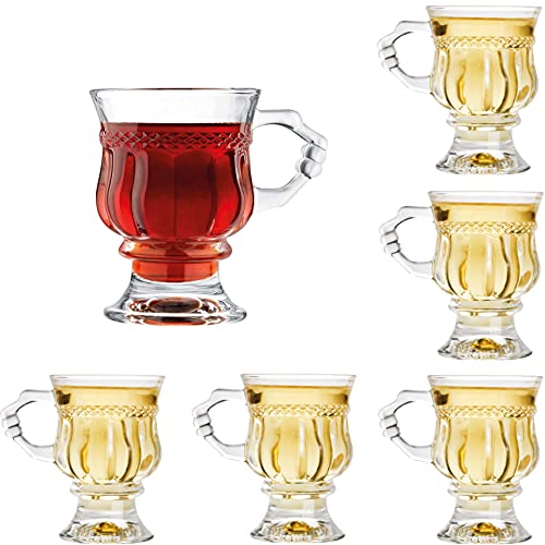 MARTVIA 160ML Crystal Clear Toughened Glass Tea Cup with Convenient Solid Handle Cups, Espresso Mug Set for Tea, Coffee, Hot/Cold Drinks (Round, 6) - Image 1