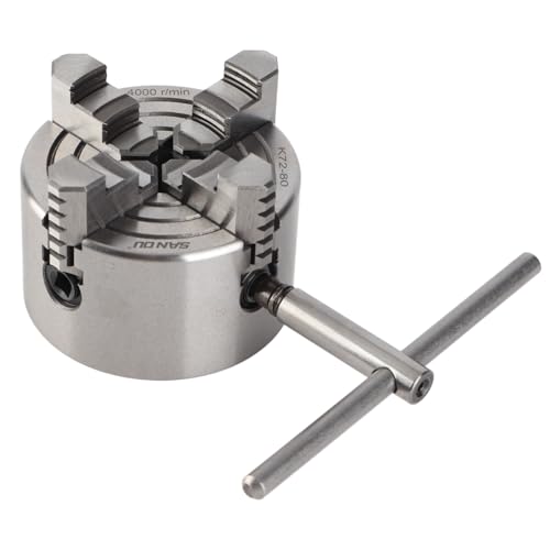 Zetiling Lathe Chuck, K72-80 4 Jaw 3.15 Inch 4000r per min Independent and Reversible Jaw Metal Lathe Chuck Turning Machine Accessories with 1 Hex wrench and 3 Screws - Image 1