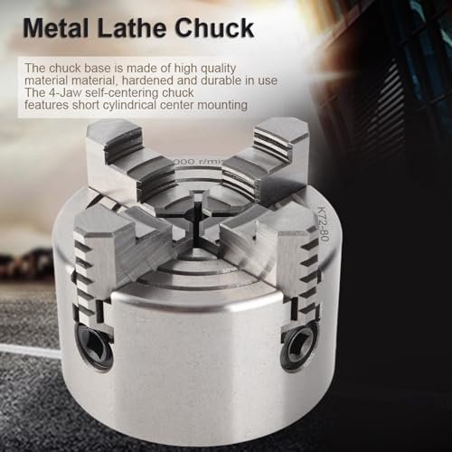 Zetiling Lathe Chuck, K72-80 4 Jaw 3.15 Inch 4000r per min Independent and Reversible Jaw Metal Lathe Chuck Turning Machine Accessories with 1 Hex wrench and 3 Screws - Image 4