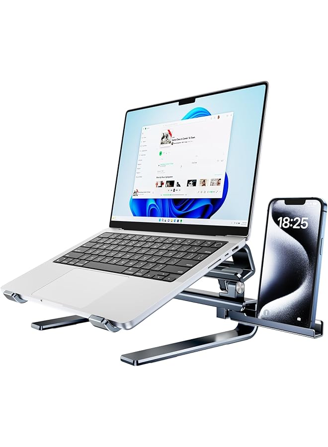 erorex Adjustable Laptop Stand For Desktop Foldable Portable Computer Stand Adjustable Height Ergonomic Computer Stand Aluminum Laptop Stand Ventilated Cooling Notebook Computer Stand Gray - Image 1