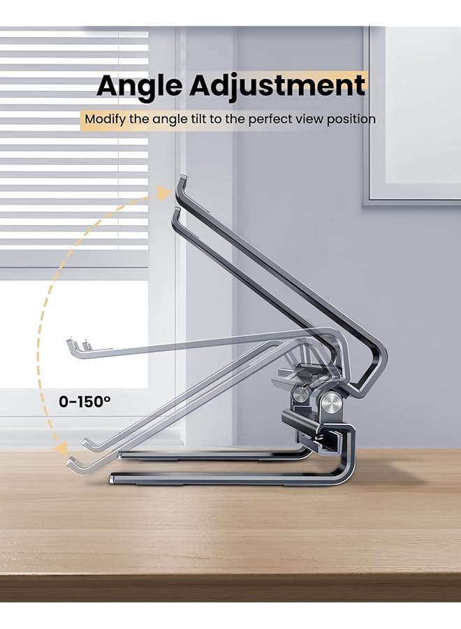 erorex Adjustable Laptop Stand For Desktop Foldable Portable Computer Stand Adjustable Height Ergonomic Computer Stand Aluminum Laptop Stand Ventilated Cooling Notebook Computer Stand Gray - Image 4