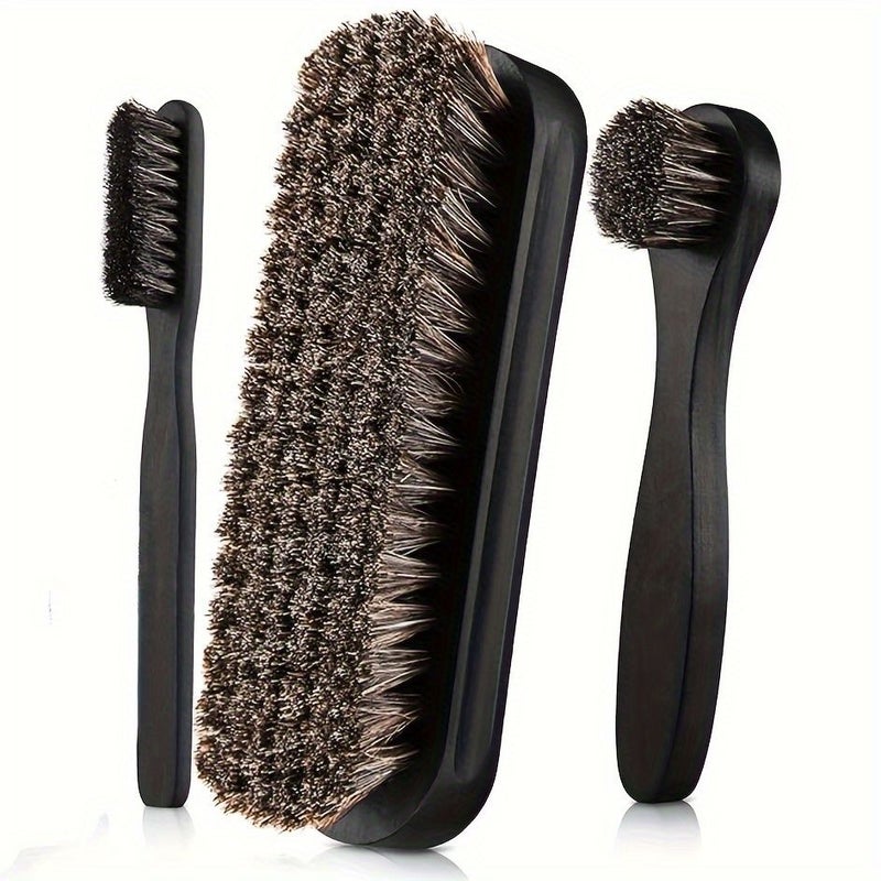 Horsehair Gloss Shoe Brush Kit Polishing Applicator Clean Shoe Care Black Interior Detailing - Image 2