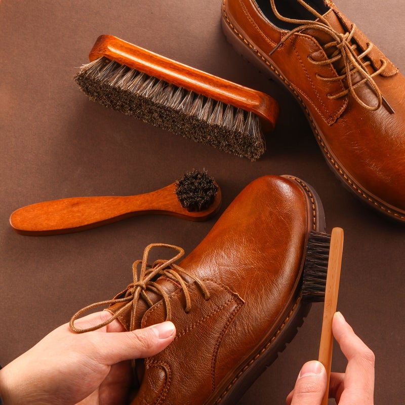 Horsehair Gloss Shoe Brush Kit Polishing Applicator Clean Shoe Care Black Interior Detailing - Image 5