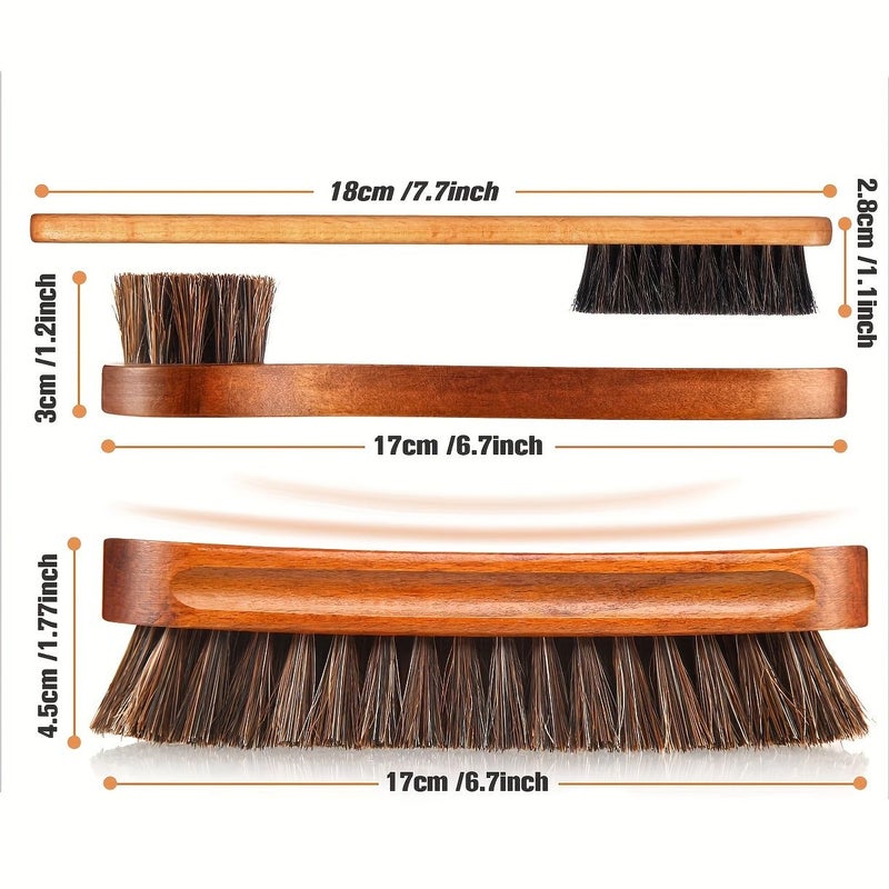 Horsehair Gloss Shoe Brush Kit Polishing Applicator Clean Shoe Care Black Interior Detailing - Image 3