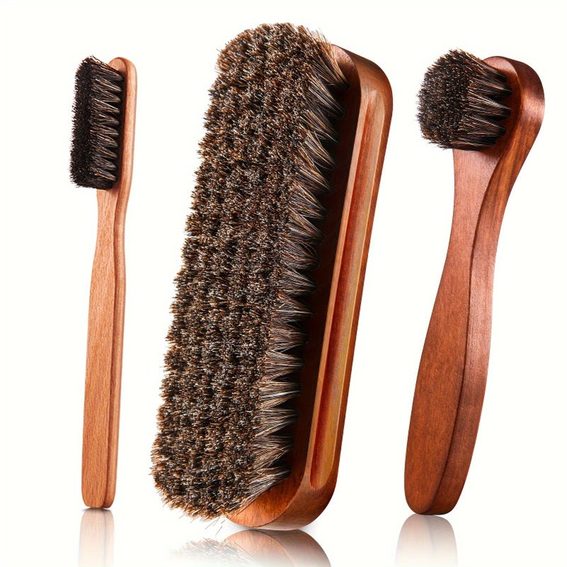 Horsehair Gloss Shoe Brush Kit Polishing Applicator Clean Shoe Care Black Interior Detailing - Image 1