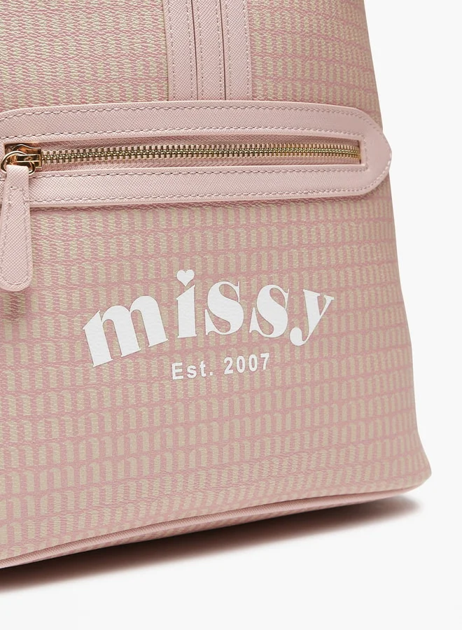 MISSY Women's Monogram Print Backpack with Adjustable Shoulder Straps and Zip Closure
