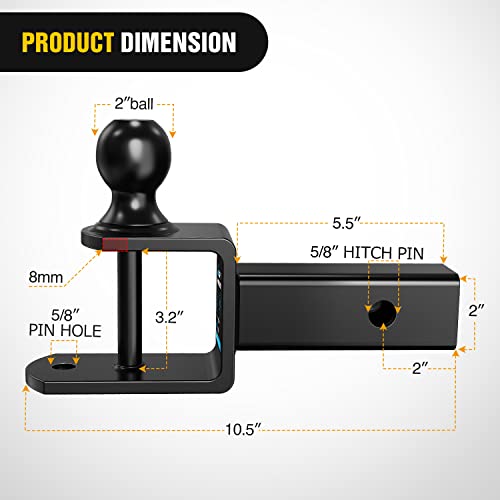 Nilight ATV UTV Trailer Hitch 3in1 Fits 2 Receiver with 2 inch Ball - Image 4
