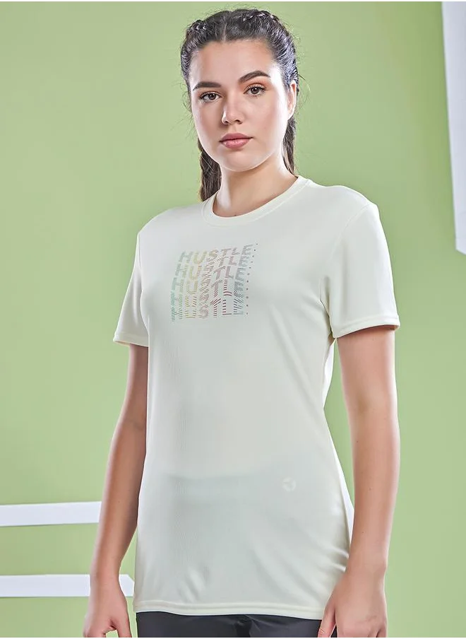 تكنوسبورت Graphic Print Crew Neck Short Sleeve Top by Styli