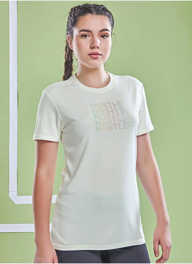 تكنوسبورت Graphic Print Crew Neck Short Sleeve Top by Styli