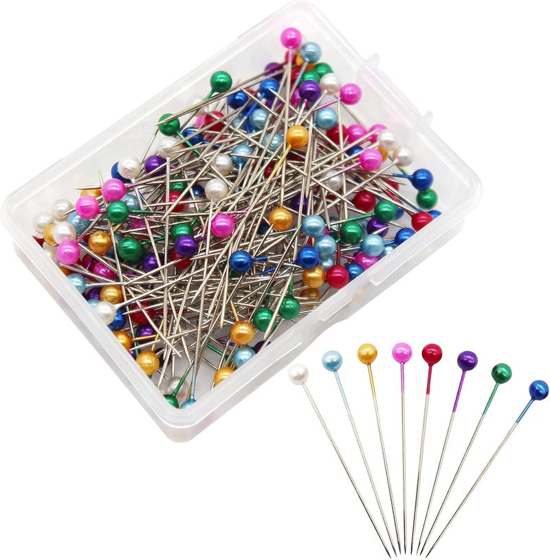 Benvo 250Pcs Sewing Pins with Plastic Pearl Head Pins Straight Quilting Pin 38mm Multicolor Ball Heads Pins with Hanging Plastic Contain Box for DIY Sewing Craft Dressmaker Jewelry Decoration Fabric - Image 1